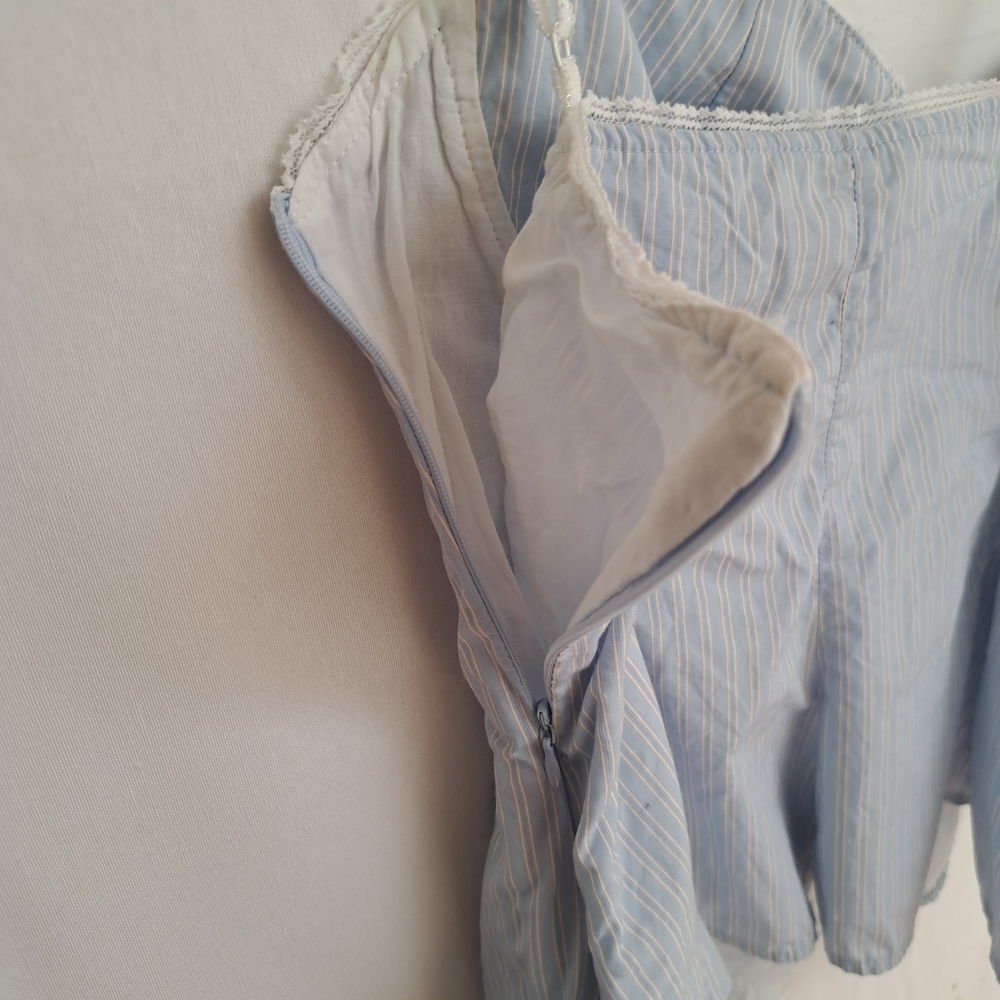 Zara Blue White Pinstripe Corset‎ Peplum Top Lace Trim Sweetheart Camisole XL - Picture 7 of 9